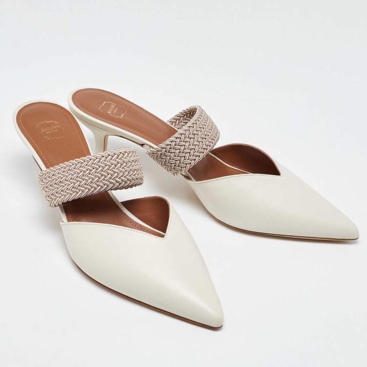 Pre Owned Malone Souliers Cream Leather and Canvas Maisie Sandals Size 40.5