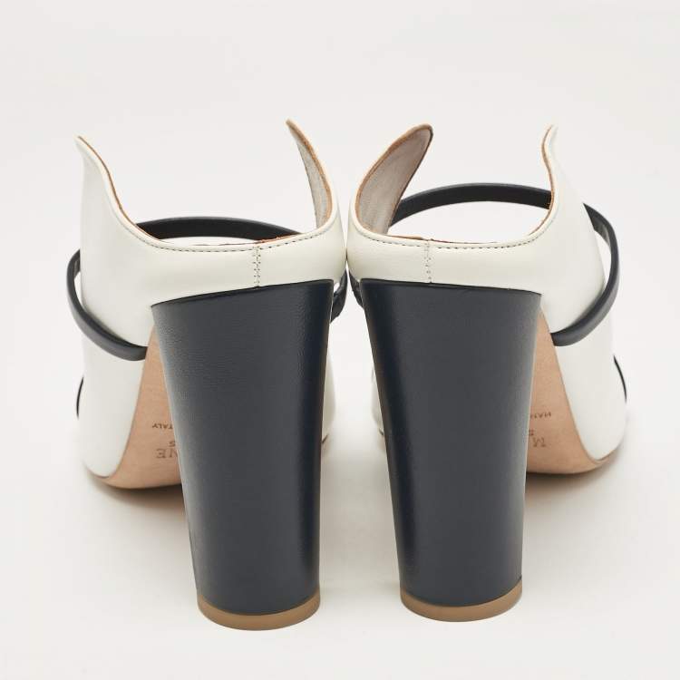 Pre Owned Malone Souliers Black/White Leather Norah Slide Sandals Size 42
