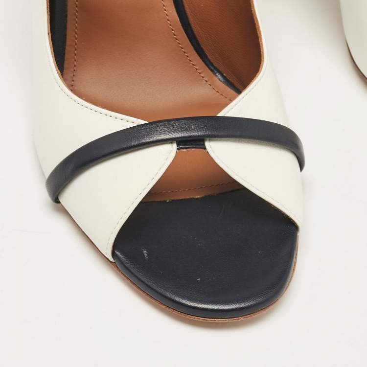 Pre Owned Malone Souliers Black/White Leather Norah Slide Sandals Size 42