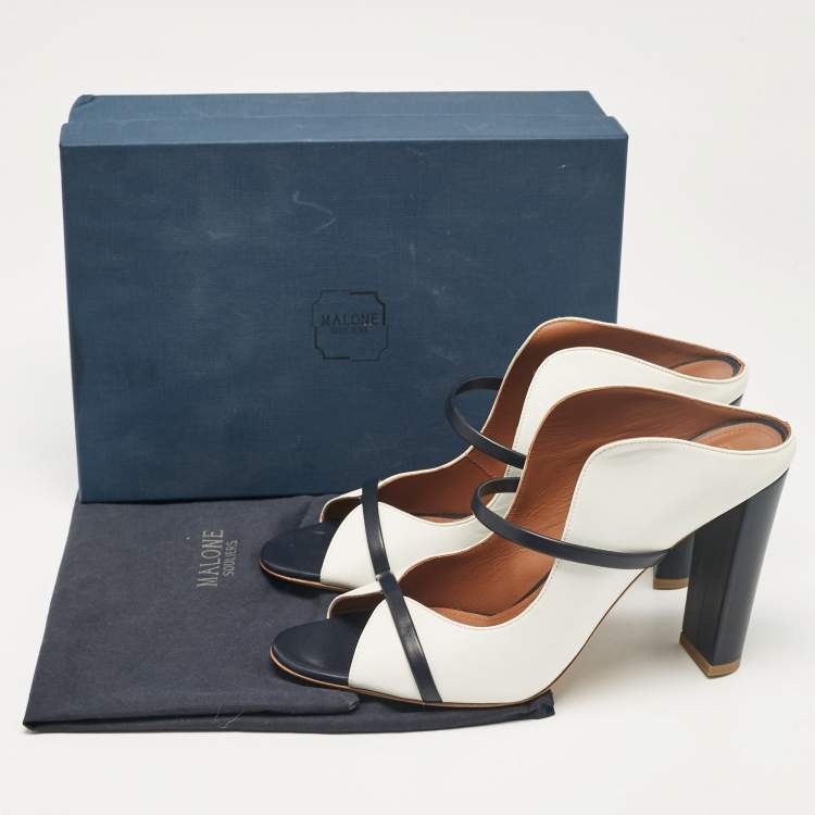 Pre Owned Malone Souliers Black/White Leather Norah Slide Sandals Size 42