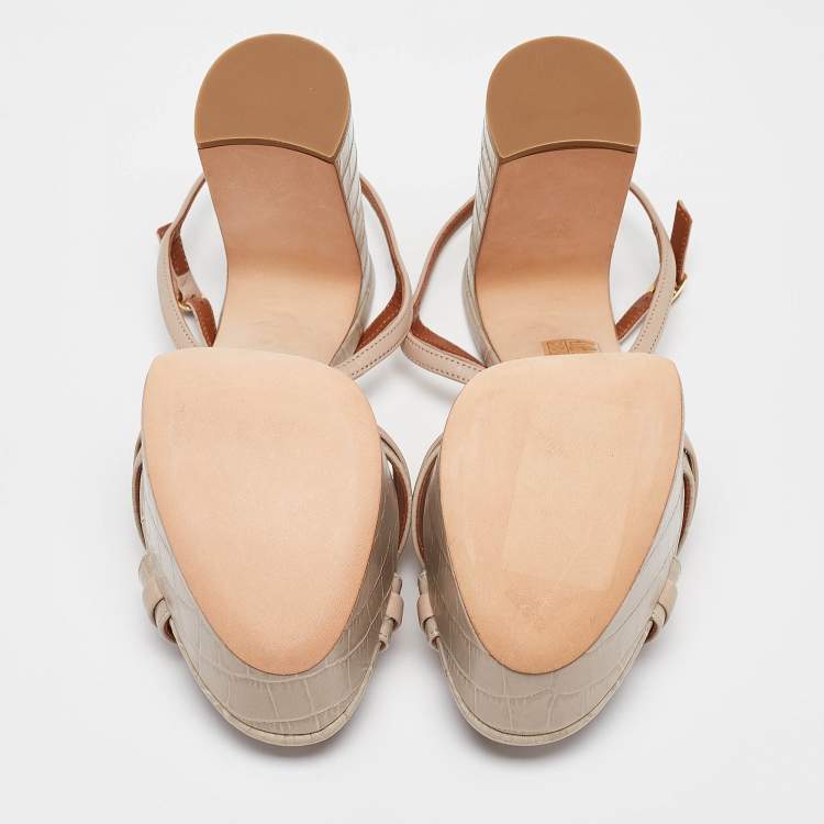 مملوكة مسبقًا Malone Souliers Grey Croc Embossed Leather Mila Platform Sandals Size 39