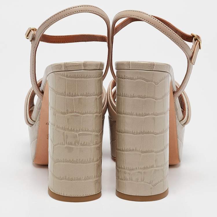 مملوكة مسبقًا Malone Souliers Grey Croc Embossed Leather Mila Platform Sandals Size 39