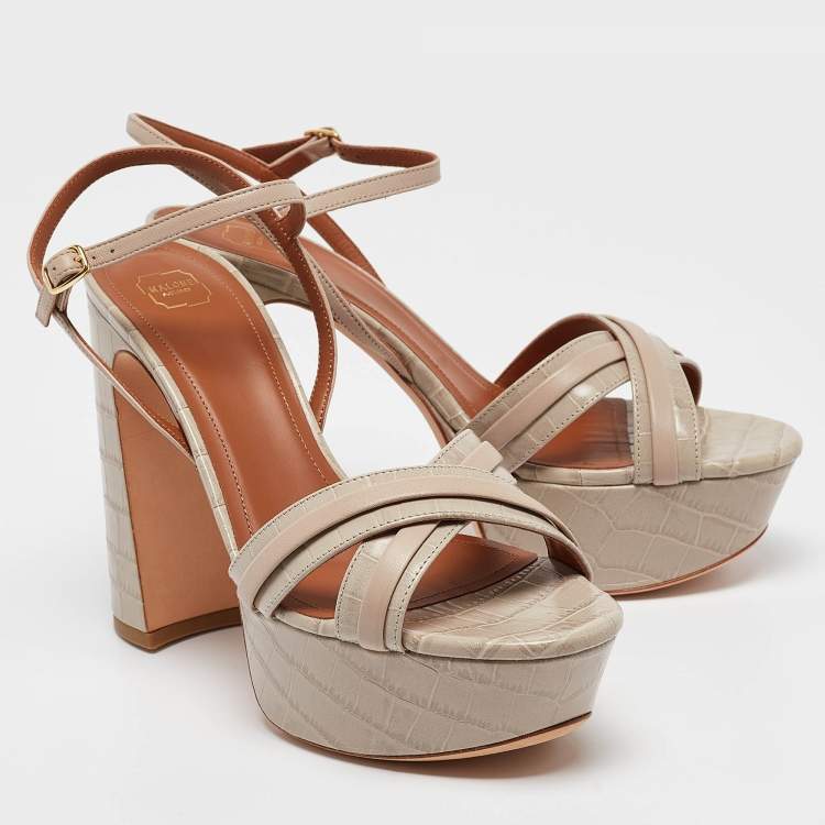 مملوكة مسبقًا Malone Souliers Grey Croc Embossed Leather Mila Platform Sandals Size 39