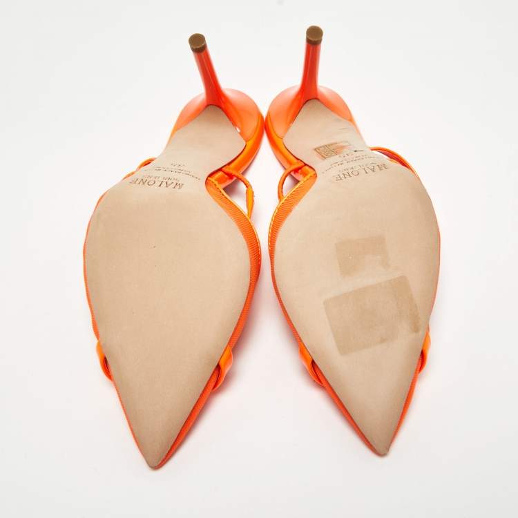Pre Owned Malone Souliers Orange Mesh and Patent Leather Clio Mules Size 35