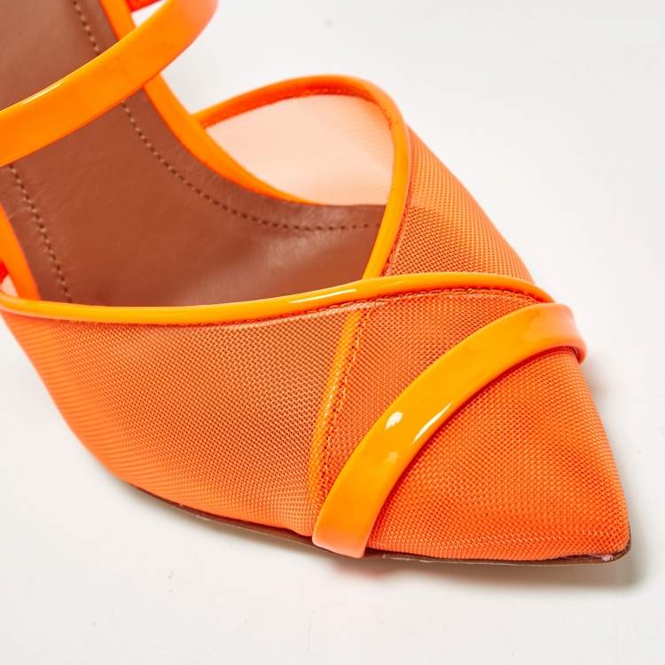Pre Owned Malone Souliers Orange Mesh and Patent Leather Clio Mules Size 35