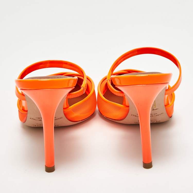 Pre Owned Malone Souliers Orange Mesh and Patent Leather Clio Mules Size 35