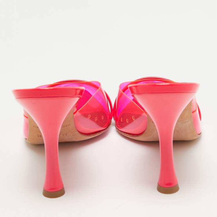 Pre Owned Malone Souliers Hot Pink Patent Leather and PVC  Joella Mules Size 38