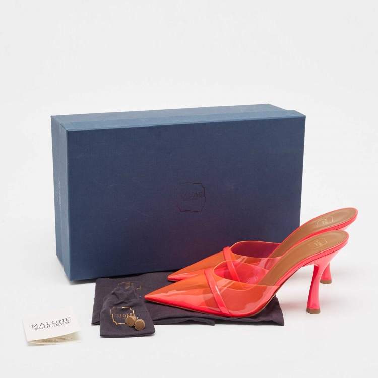 Pre Owned Malone Souliers Neon Pink Patent Leather and PVC Joella Slide Sandals Size 38