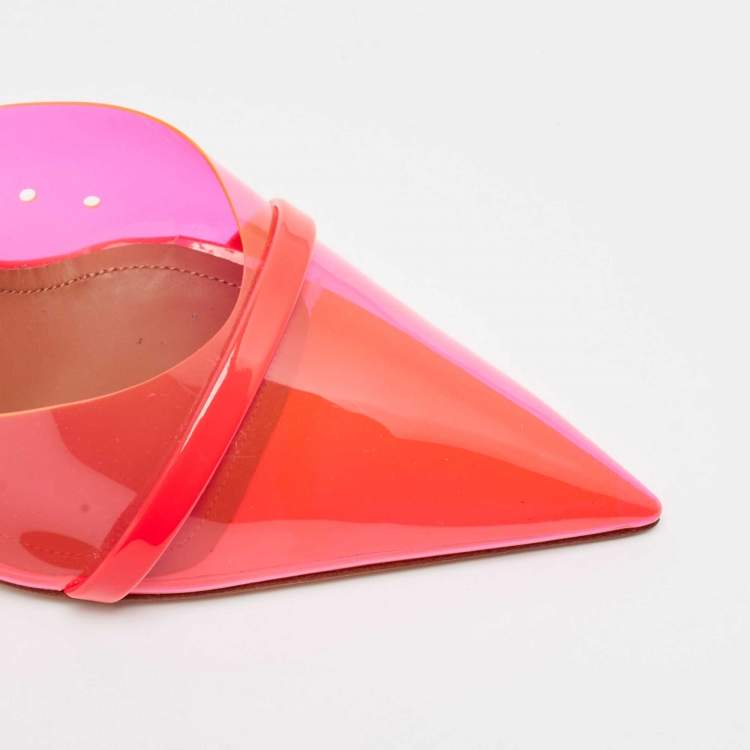 Pre Owned Malone Souliers Neon Pink Patent Leather and PVC Joella Slide Sandals Size 38