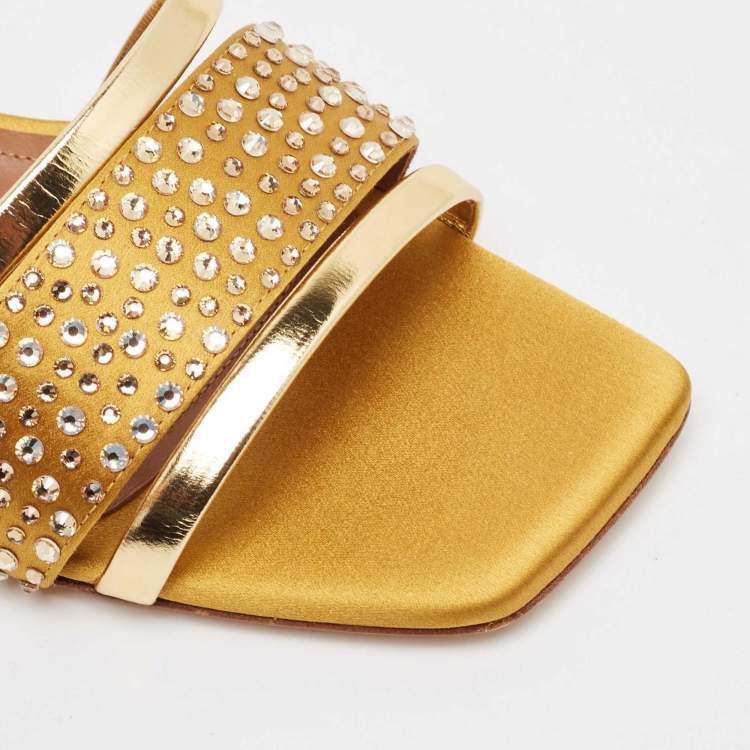 Pre Owned Malone Souliers Gold Leather Satin Rosa Flat Sandals Size 36.5