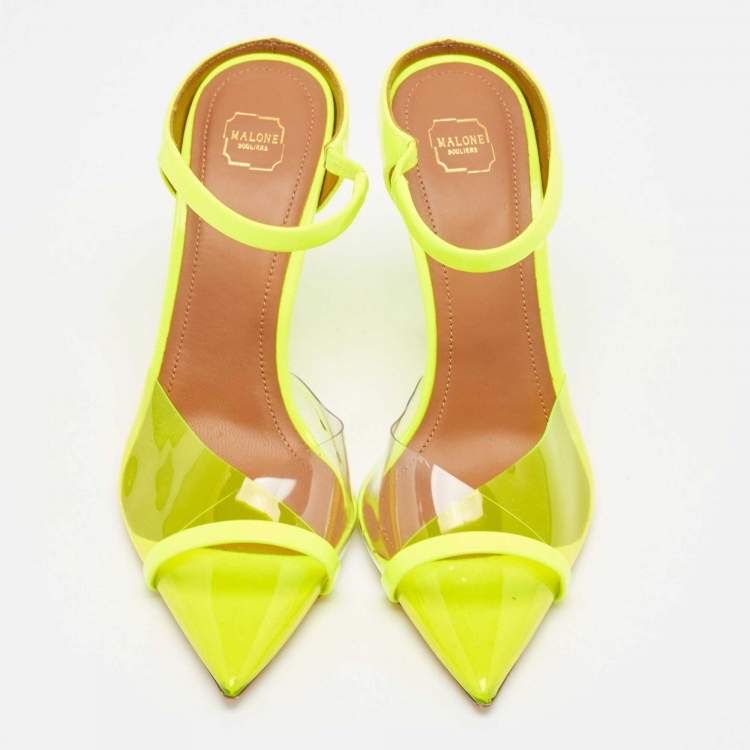 Pre Owned Malone Souliers Neon Yellow Patent Leather and PVC Iona Mules Size 37
