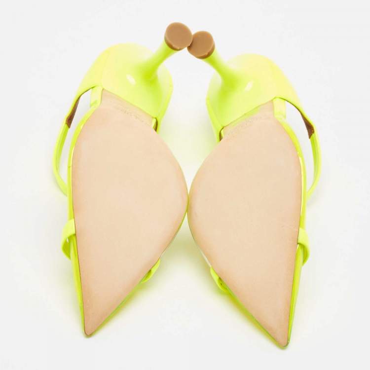 Pre Owned Malone Souliers Neon Yellow Patent Leather and PVC Iona Mules Size 37