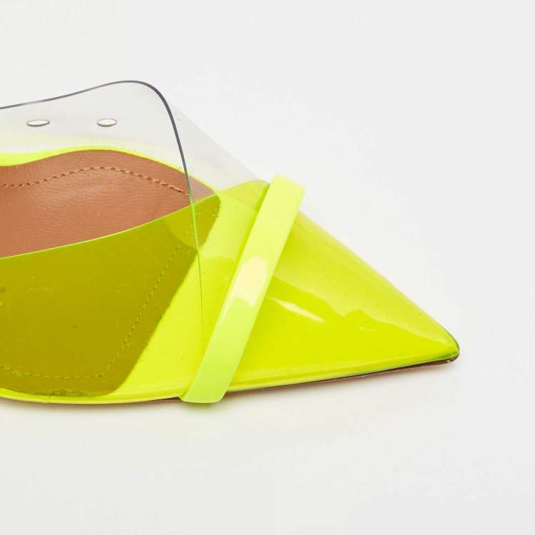 Pre Owned Malone Souliers Neon Yellow Patent Leather and PVC Iona Mules Size 37