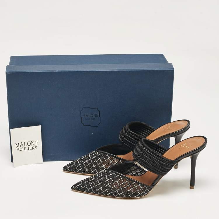 Pre Owned Malone Souliers Black Mesh Maisie Mules Size 39