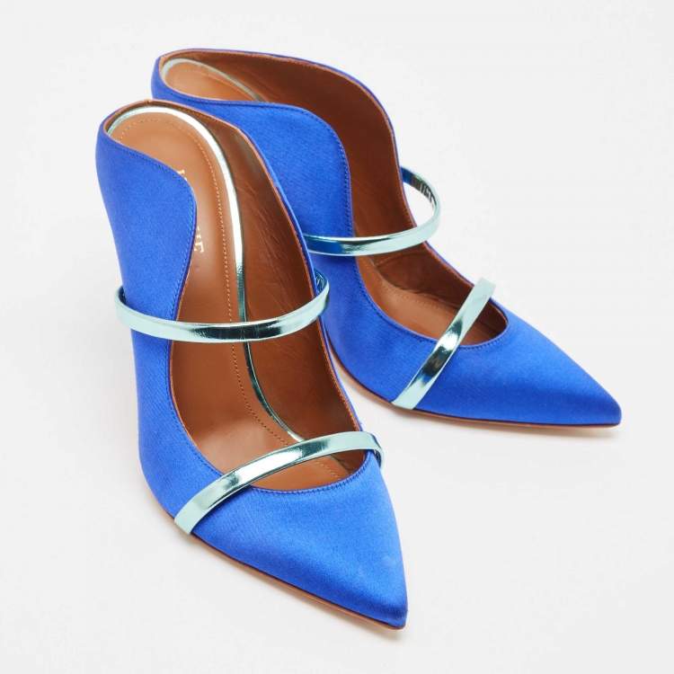 Pre Owned Malone Souliers Blue Leather and Satin Maureen Mules Size 37