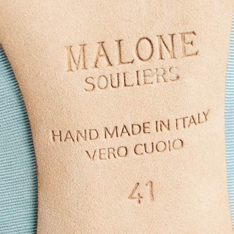 Pre Owned Malone Souliers Light Blue Fabric Maureen Pointed Toe Mules Size 41