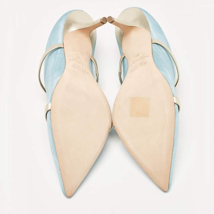 Pre Owned Malone Souliers Light Blue Fabric Maureen Pointed Toe Mules Size 41