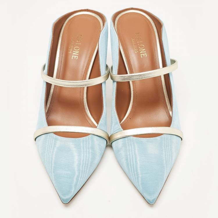 Pre Owned Malone Souliers Light Blue Fabric Maureen Pointed Toe Mules Size 41