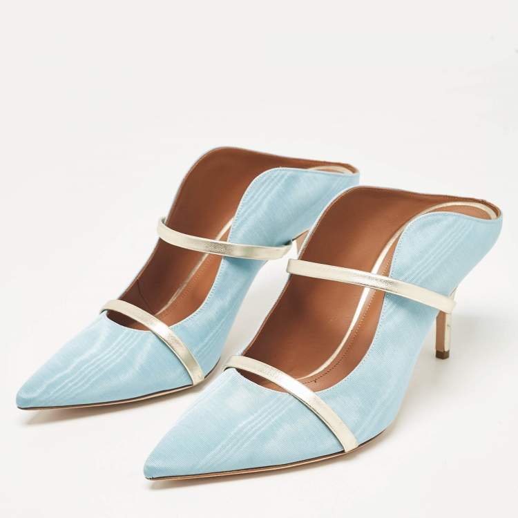 Pre Owned Malone Souliers Light Blue Fabric Maureen Pointed Toe Mules Size 41