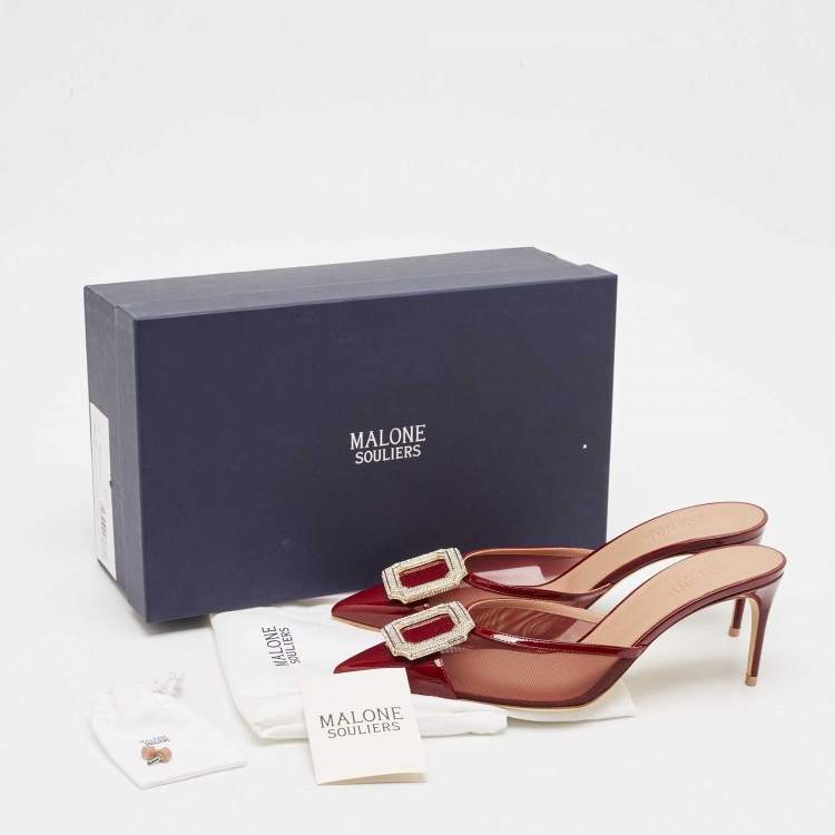 مملوكة مسبقًا Malone Souliers Burgundy Mesh and Patent Leather Mono Mules Size 40.5
