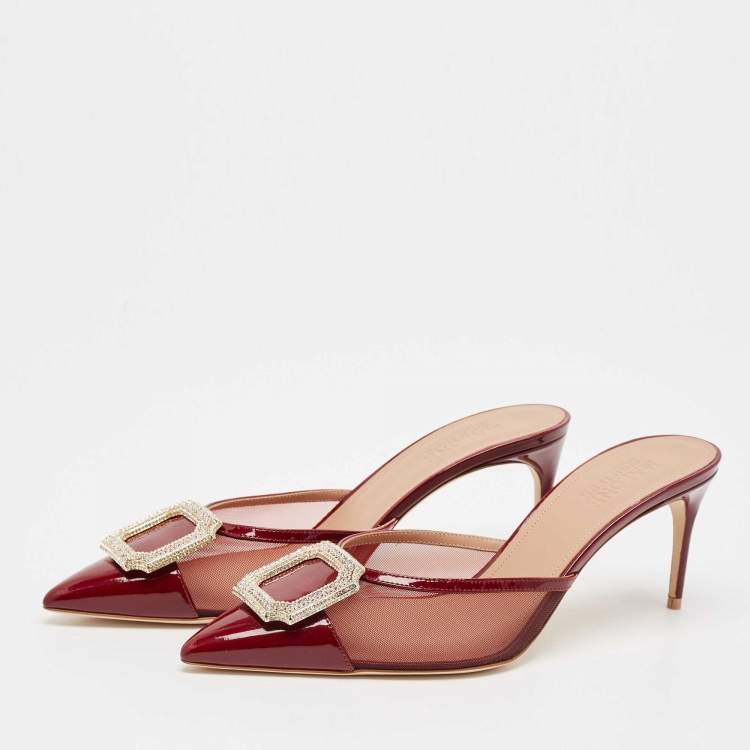 مملوكة مسبقًا Malone Souliers Burgundy Mesh and Patent Leather Mono Mules Size 40.5