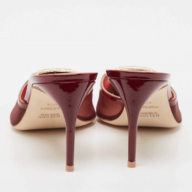 مملوكة مسبقًا Malone Souliers Burgundy Mesh and Patent Leather Mono Mules Size 40.5