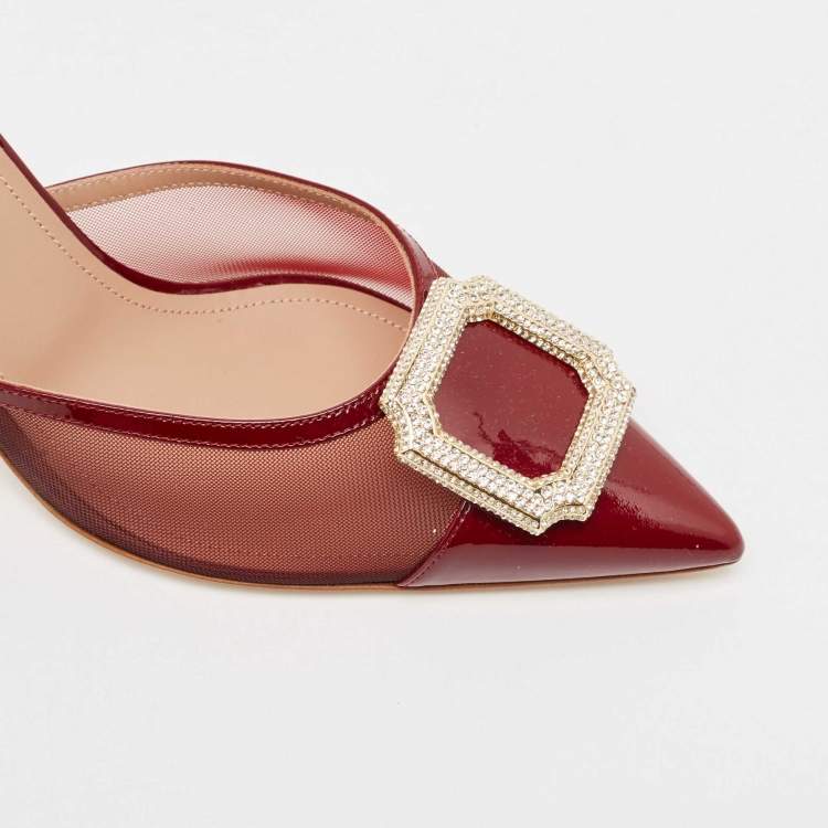 مملوكة مسبقًا Malone Souliers Burgundy Mesh and Patent Leather Mono Mules Size 40.5