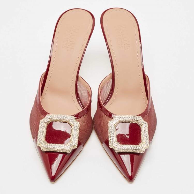 مملوكة مسبقًا Malone Souliers Burgundy Mesh and Patent Leather Mono Mules Size 40.5