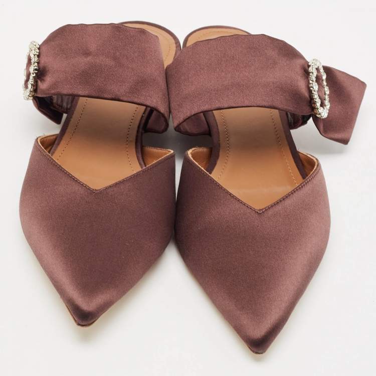 Pre Owned Malone Souliers Brown Satin Maite Crystal Buckle Flats Size 40