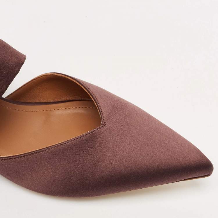 Pre Owned Malone Souliers Brown Satin Maite Crystal Buckle Flats Size 40