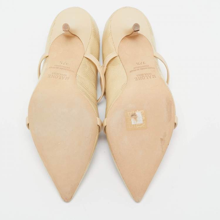 Pre Owned Malone Souliers Cream Textured Leather Maureen Mules Size 37.5