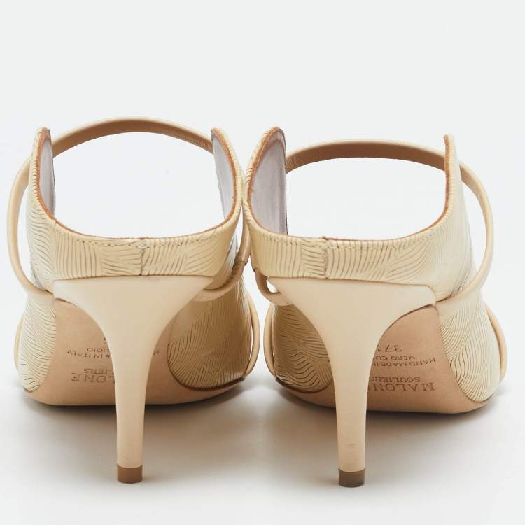 Pre Owned Malone Souliers Cream Textured Leather Maureen Mules Size 37.5
