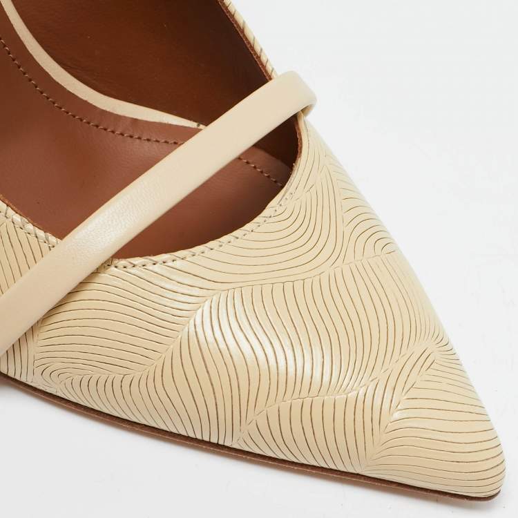 Pre Owned Malone Souliers Cream Textured Leather Maureen Mules Size 37.5
