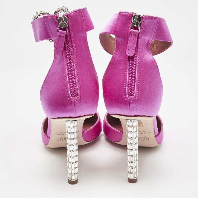Pre Owned Malone Souliers Pink Satin Camille Ankle Strap Pumps Size 38