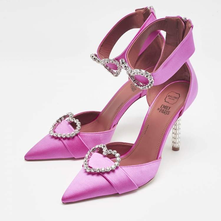 Pre Owned Malone Souliers Pink Satin Camille Ankle Strap Pumps Size 38