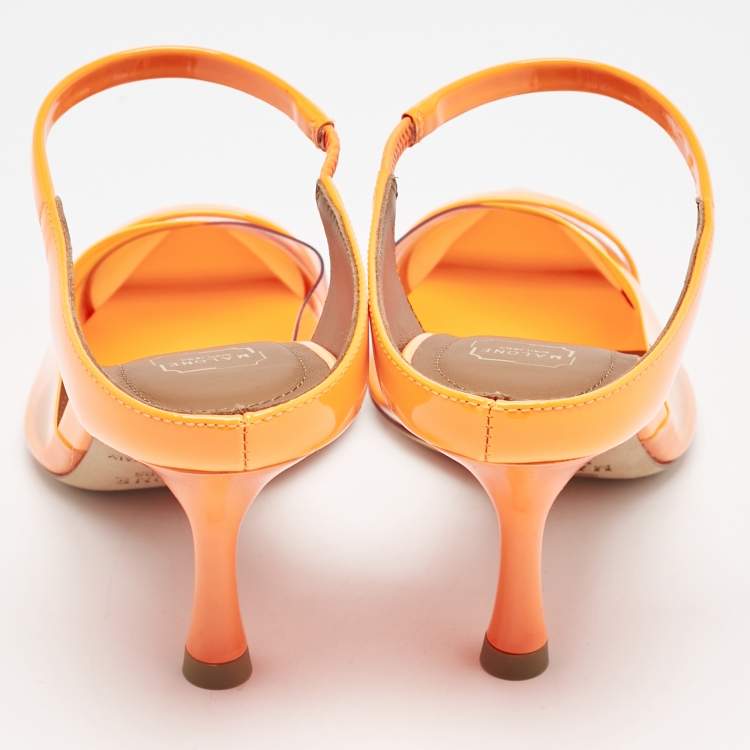 Pre Owned Malone Souliers Neon Orange PVC and Patent Leather Iona Mules Size 36