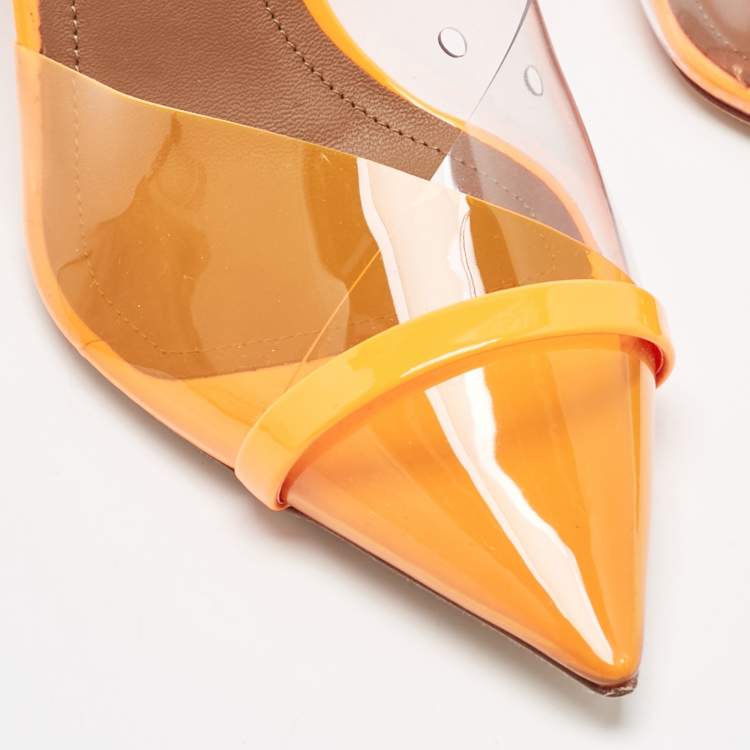Pre Owned Malone Souliers Neon Orange PVC and Patent Leather Iona Mules Size 36