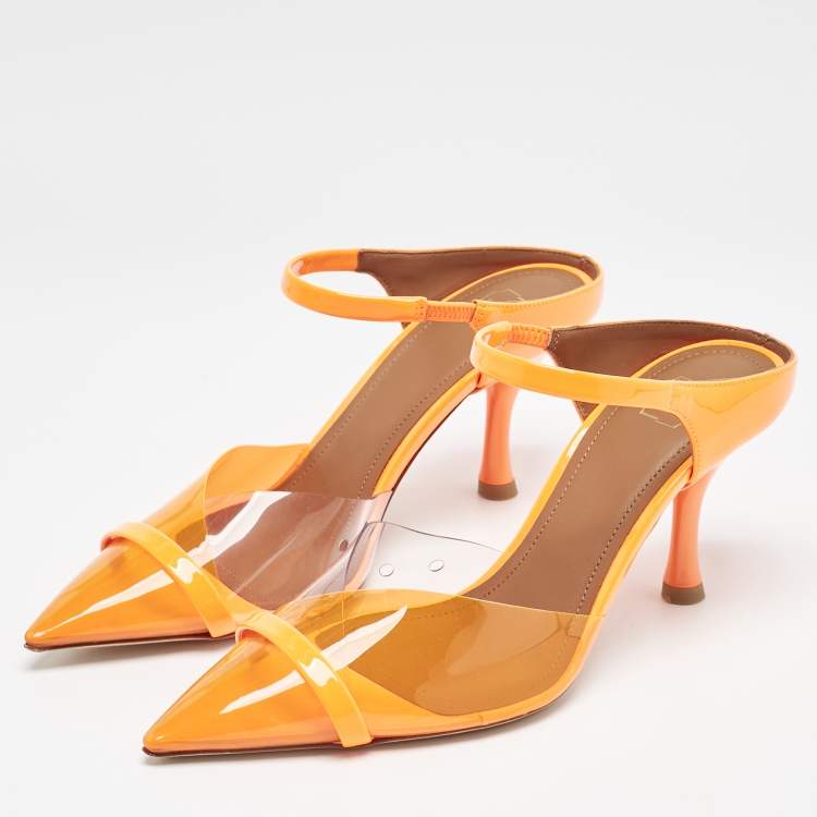 Pre Owned Malone Souliers Neon Orange PVC and Patent Leather Iona Mules Size 36