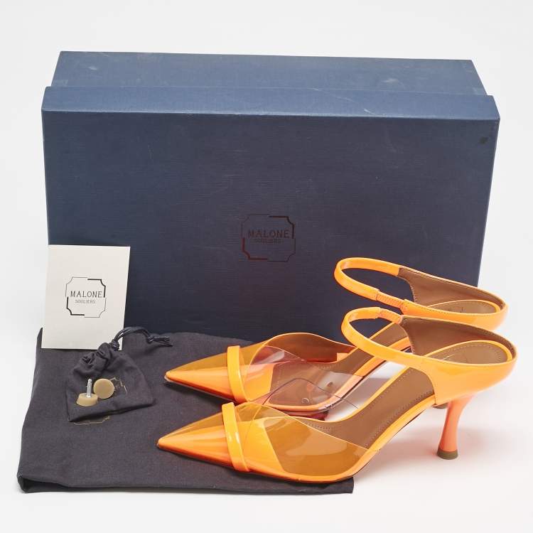 Pre Owned Malone Souliers Neon Orange PVC and Patent Leather Iona Mules Size 36