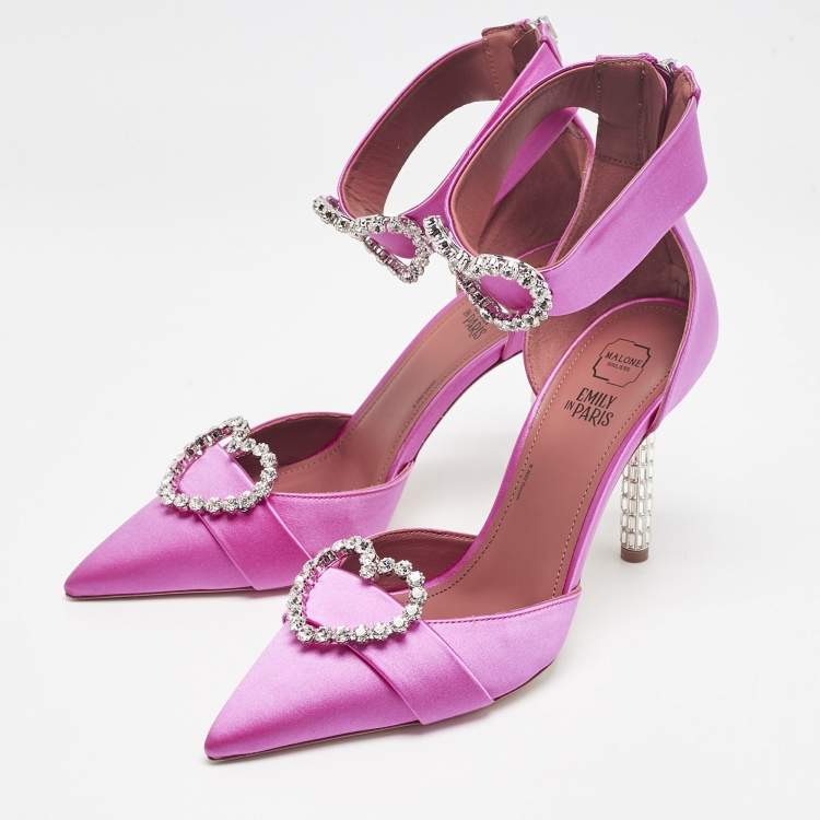 Pre Owned Malone Souliers Pink Satin Camille Ankle Strap Pumps Size 39