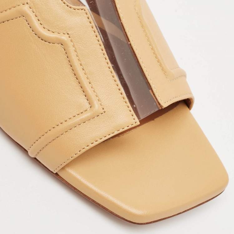 Pre Owned Malone Souliers Beige Leather and PVC Silvia Flat Slides Size 36