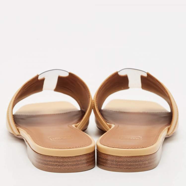 Pre Owned Malone Souliers Beige Leather and PVC Silvia Flat Slides Size 36