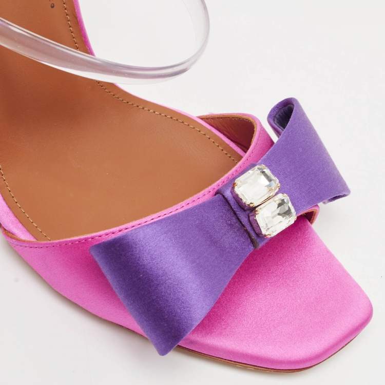 Pre Owned Malone Souliers Purple/Pink Satin Emily Slide Sandals Size 38.5