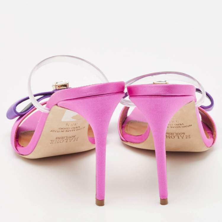Pre Owned Malone Souliers Purple/Pink Satin Emily Slide Sandals Size 38.5