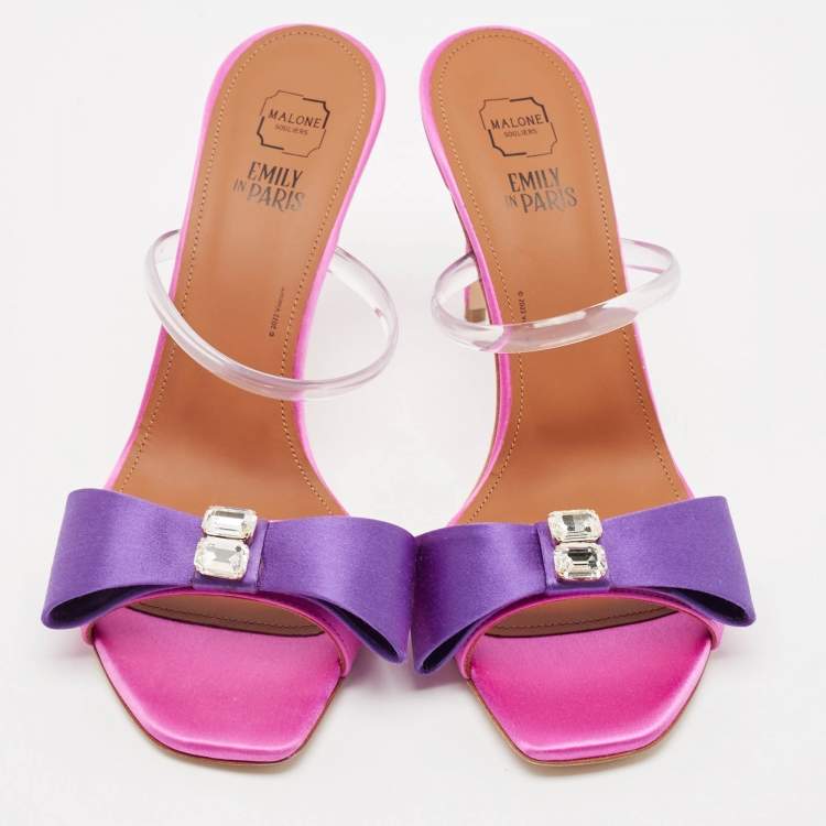 Pre Owned Malone Souliers Purple/Pink Satin Emily Slide Sandals Size 38.5