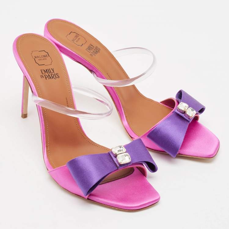 Pre Owned Malone Souliers Purple/Pink Satin Emily Slide Sandals Size 38.5