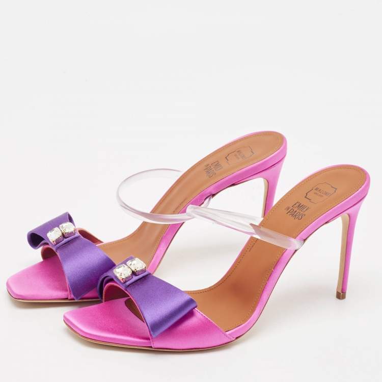 Pre Owned Malone Souliers Purple/Pink Satin Emily Slide Sandals Size 38.5