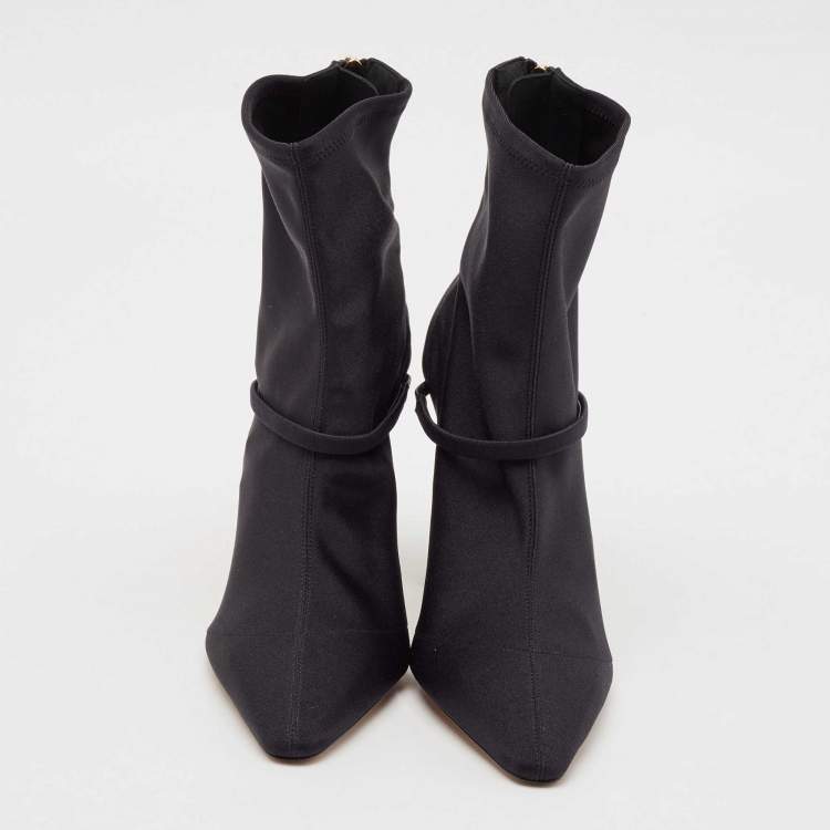 Pre Owned Malone Souliers Navy Blue Stretch Fabric Oliana Ankle Length Boots Size 39.5