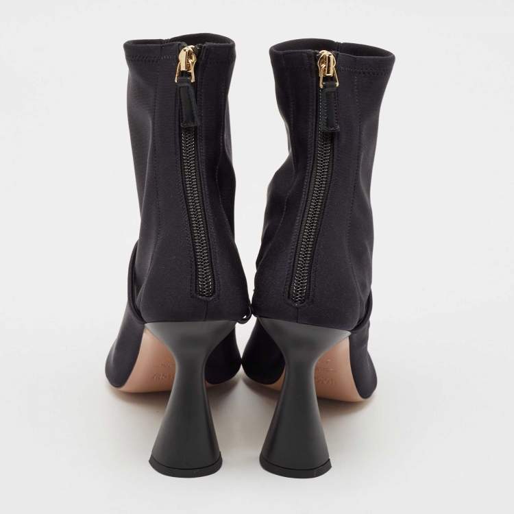 Pre Owned Malone Souliers Navy Blue Stretch Fabric Oliana Ankle Length Boots Size 39.5