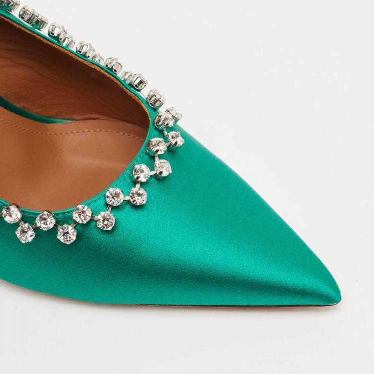 مملوكة مسبقًا Malone Souliers Green Satin Giselle Slingback Pumps Size 40.5